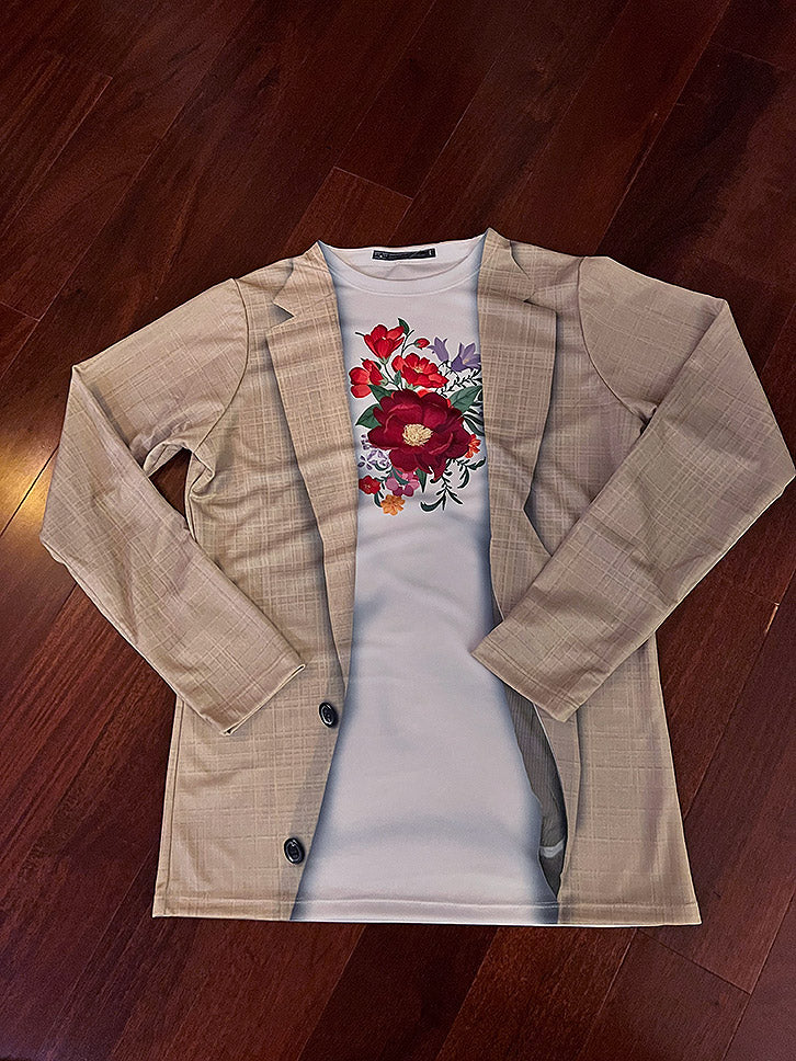 Linen Blazer with White Tee with Flower