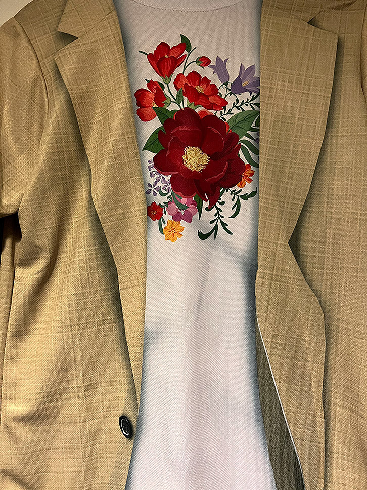 Linen Blazer with White Tee with Flower