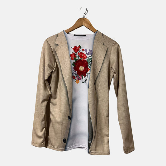 Linen Blazer with White Tee with Flower